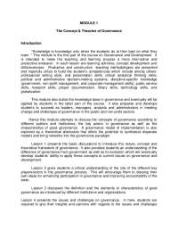 MODULE 1 The Concept & Theories of Governance Introduction