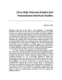 US Imperialism and Cultural Productions: The Emergence of Overseas Empire (1898-1902)