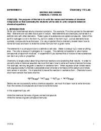EXPERIMENT 6 Chemistry 110 Lab
