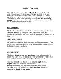 Exploring Music-Math Connection: Note Values, Time Signatures, and Meters