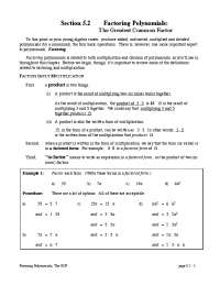 Section 5.2 Factoring Polynomials: