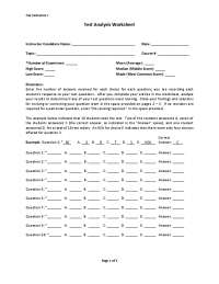 Test Analysis Worksheet