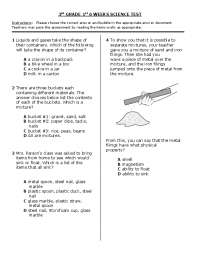 3rd GRADE 1st 6 WEEKS SCIENCE TEST