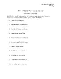 Prepositional Phrases Exercises | Slides World Music | Docsity