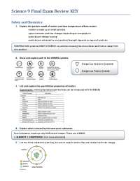 Science 9 Final Exam Review KEY