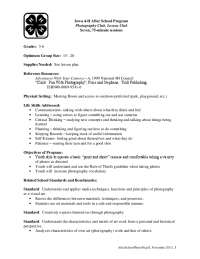 Camera Workshop for Youth: Lesson Plan
