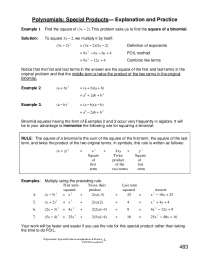 Polynomials: Special Products— Explanation and Practice