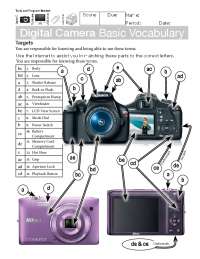 Digital Camera Basic Vocabulary Worksheet