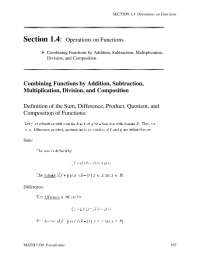 Combining Functions: Addition, Subtraction, Multiplication, Division, Composition