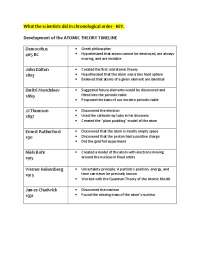 KEY. Development of the ATOMIC THEORY TIMELINE ...