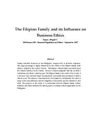 The Filipino Family and Its Impact on Business Ethics: A Cultural Perspective