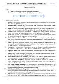 INTRODUCTION TO COMPUTERS QUESTION BANK