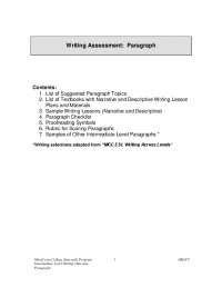 Writing Assessment: Paragraph