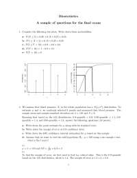 Biostatistics Final Exam Sample Questions: Probability, Inference, and Applications
