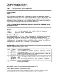 Formative Assessment: Writing Paragraph Development with Facts and Quotes - Grades 11-12