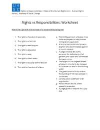 Rights vs Responsibilities: Worksheet