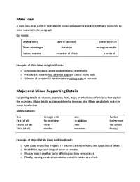 Main Idea Major and Minor Supporting Details