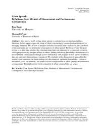 Understanding Urban Sprawl: Definitions, Data, Measurement, and Impact