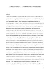 Philosophy's Unity & Subject-Matter: Distinctiveness & Connection to Life