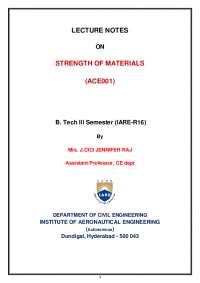 LECTURE NOTES STRENGTH OF MATERIALS (ACE001) | Study notes Law | Docsity