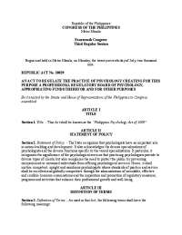 Psychology Practice: Services, Qualifications, and Powers of Philippine Psychology Board