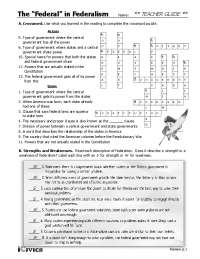 Federalism: A Crossword Puzzle and Activity Worksheet