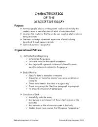 CHARACTERISTICS OF THE DESCRIPTIVE ESSAY