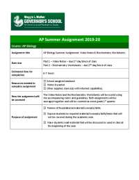 AP Biology Summer Assignment: Video Notes & Biochemistry Worksheets for Students