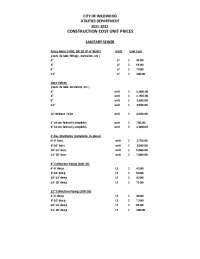Sanitary Sewer Project Cost Unit Prices, Wildwood City 2021-2022