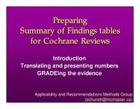 Creating a 'Summary of Findings' Table: Cochrane Handbook and GRADEpro