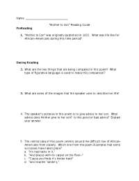 Mother to Son Reading Guide