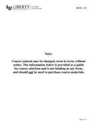 BIOL 101: Principles of Biology Course Syllabus