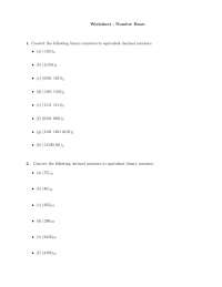 Number Bases Conversion Worksheet: Binary, Decimal, Octal, and Hexadecimal