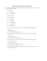Math 111 Rational Functions Worksheet