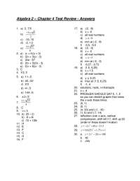 Algebra 2 – Chapter 4 Test Review