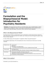 Formulation and the Biopsychosocial Model: Introduction for ...