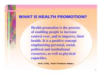 Health Promotion: Principles and Key Areas for Consideration