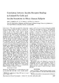 Insulin Binding & Sensitivity in Obesity: Insulin Receptor & Fat Cell Study