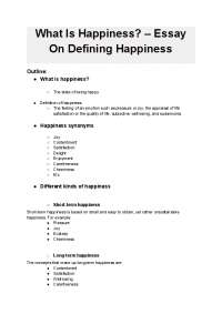 Happiness Definition Essay Outline | PDF
