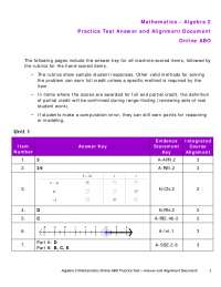 Mathematics – Algebra 2 Practice Test Answer and Alignment ...
