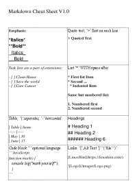 Markdown Cheat Sheet: Emphasis, Lists, Tables, Headings, Code, and Links