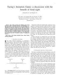 Turing's Imitation Game: a discussion with the benefit of hind ...