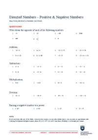 Directed Numbers Practice: Opposites, Addition, Subtraction, Multiplication, and Division