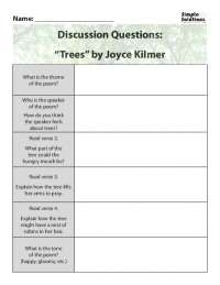 Discussion Questions: “Trees” by Joyce Kilmer