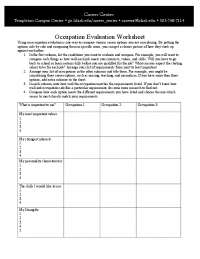 Occupation Evaluation Worksheet: Comparing Career Options