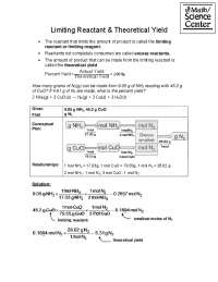 Limiting Reactant and Theoretical Yield: Calculating N2 Production from NH3 and CuO
