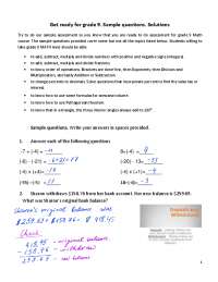 Get ready for grade 9. Sample questions. Solutions