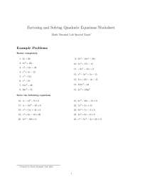 Factoring and Solving Quadratic Equations Worksheet | Lecture notes ...