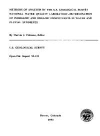 USGS Water Quality Analysis: Determination of Various Constituents in Water Samples