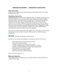 MANAGING MONEY – CHECKING ACCOUNTS